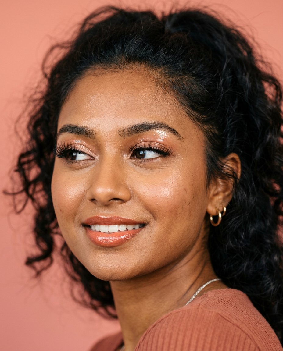 Close-up of long, wispy lash extensions on a glossy eyelid